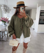 Load image into Gallery viewer, Crew Neck Lace-up Knitted Cardigan Jacket Autumn and Winter New Solid Color Commuting Simple Sweater Women
