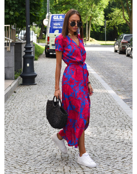 Women's Summer New V-neck Print Lace Dress