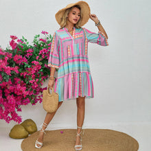 Load image into Gallery viewer, Women&#39;s Clothing New Spring and Autumn Printing V-neck Seven-quarter Sleeve Dress
