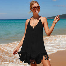 Load image into Gallery viewer, Seaside Vacation Pullover, Solid Color Suspender, Beach Sun Protection Suit, Backless Tassel Bikini Cover Up Dress
