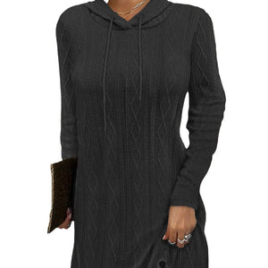 Autumn New Solid Color Long Sleeve Hooded Pullover Knit Dress
