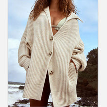 Load image into Gallery viewer, New Women&#39;s Solid Color Lapel Pocket Knitted Cardigan Button Long Coat in Autumn and Winter
