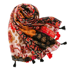 Load image into Gallery viewer, Retro Ethnic Sunscreen Shawl Bohemian Holiday Cotton and Linen Feel Scarf with Silver Wire
