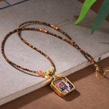Load image into Gallery viewer, New Tibetan Natural Tiger&#39;s Eye Stone Necklace Tibetan Style Zakiram God of Wealth Thangka Pendant Collarbone Chain Simple Light Luxury Decoration
