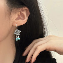 Load image into Gallery viewer, 925 Silver Retro New Tibetan Lotus Fringed Turquoise Earrings Women&#39;s Ethnic Style Old Niche Design High Sense
