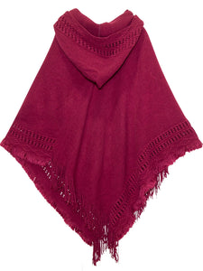 Summer Solid Color Hooded Shawl Women's Knitting Outside with Spring and Autumn Travel Tassel Pullover Hooded Cape Shawl