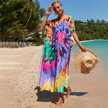 Load image into Gallery viewer, Hot Cotton Watermark Printed Beach Cover Up Robe Style Beach Vacation Sun Protection Bikini Cover Up
