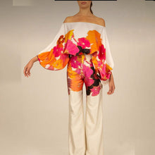 Load image into Gallery viewer, 2025 Spring New Suit Printed Round Neck Loose Bat Sleeve Waist Wide Leg Pants Fashion Suit
