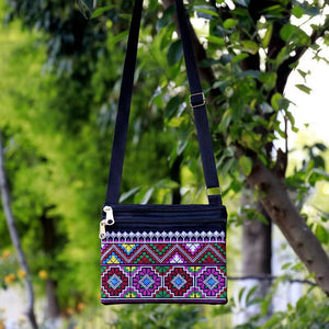 New Ethnic Style Cross Stitch Wallet Double Pull Crossbody Bag One Shoulder Embroidery Bag