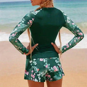 New Swimwear Long sleeved Digital Printed Conservative Women's Split Bikini Swimwear