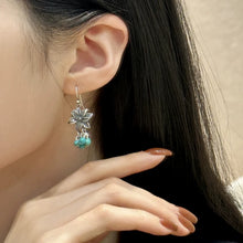 Load image into Gallery viewer, 925 Silver Retro New Tibetan Lotus Fringed Turquoise Earrings Women&#39;s Ethnic Style Old Niche Design High Sense
