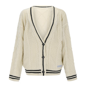 Autumn and Winter Solid Color Long Sleeve Cardigan Feminine Commuting Batwing Knitted Off-white Single-breasted Sweater Jacket
