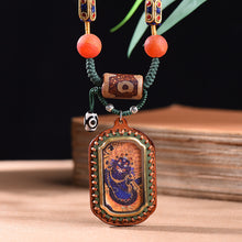 Load image into Gallery viewer, New Intangible Cultural Heritage Gem Painting Thangka Pendant God of Wealth Zakiram Hand-painted Thangka Leather Shell Pendant Single Pendant
