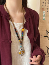 Load image into Gallery viewer, Ethnic Wood Buddha Bead Necklace Women&#39;s Tibetan Zen Retro Old Long Pendant Sweater Chain
