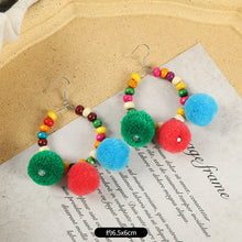 Load image into Gallery viewer, Ethnic Style Plush Ball Earrings Vintage Bohemian Long Personalized Colorful Plush Ball Earrings Holiday Tassel Earrings
