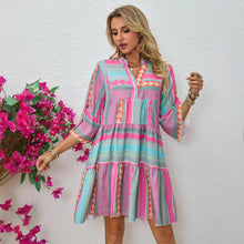 Load image into Gallery viewer, Women&#39;s Clothing New Spring and Autumn Printing V-neck Seven-quarter Sleeve Dress
