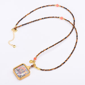 New Tibetan Natural Tiger's Eye Stone Necklace Tibetan Style Zakiram God of Wealth Thangka Pendant Collarbone Chain Simple Light Luxury Decoration