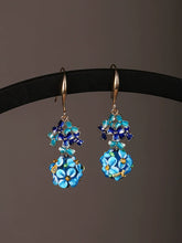 Load image into Gallery viewer, Cloisonne Earrings, Antique Blue Flower Earrings, with Cheongsam Sterling Silver Earrings
