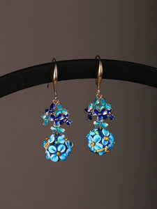 Cloisonne Earrings, Antique Blue Flower Earrings, with Cheongsam Sterling Silver Earrings