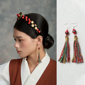 Tibetan Fringed Earrings 925 Sterling Silver Ear Hooks Niche Retro Ethnic Style Jewelry