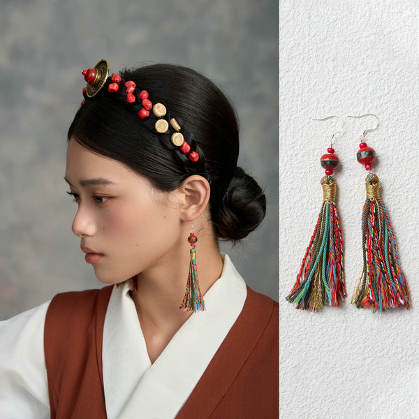 Tibetan Fringed Earrings 925 Sterling Silver Ear Hooks Niche Retro Ethnic Style Jewelry
