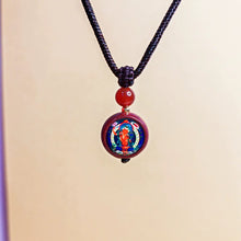 Load image into Gallery viewer, High-content Purple Gold Sand Cinnabar Manjushri Bodhisattva Double-sided Thangka Pendant Necklace
