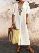 Load image into Gallery viewer, New Cotton and Hemp Embroidered Split Dress
