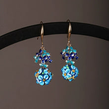 Load image into Gallery viewer, Cloisonne Earrings, Antique Blue Flower Earrings, with Cheongsam Sterling Silver Earrings
