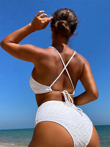 New Single Color Wrap Chest High Waist Tie Beach Split Bikini Swimsuit