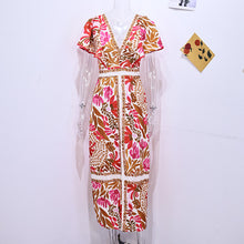 Load image into Gallery viewer, New V-neck Feifei Sleeve Split Dress High Waist Backless Long Dress Celebrity Style
