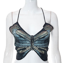 Load image into Gallery viewer, Spring new halterneck strappy backless short babes butterfly top
