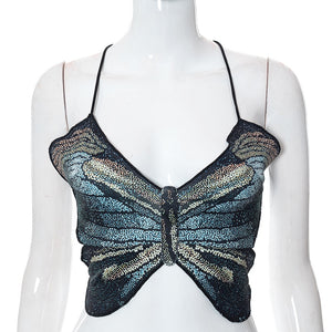 Spring new halterneck strappy backless short babes butterfly top