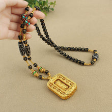 Load image into Gallery viewer, Sand Gold Pendant, Thangka with Chain, Removable Long Necklace, Six-character Motto Agate Dzi Beads, High-end Retro Chain
