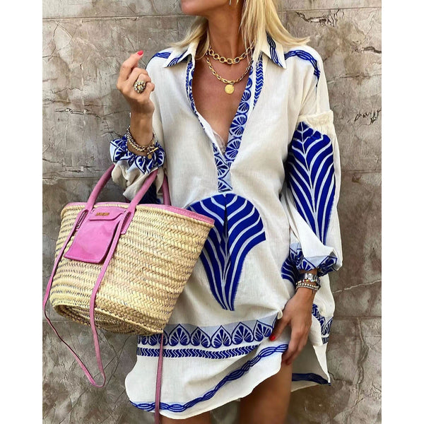 Summer new casual long shirt loose vacation split top woman