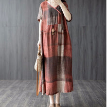 Load image into Gallery viewer, Summer New Literary and Artistic Fan Vintage Loose Plus-size Women&#39;s Cotton and Linen Panels Plaid Thin Dress
