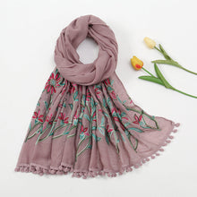 Load image into Gallery viewer, New Embroidered Furball Scarf, Cotton and Linen Shawl, Women&#39;s Ethnic Style Retro Style, with Spring and Autumn Scarf
