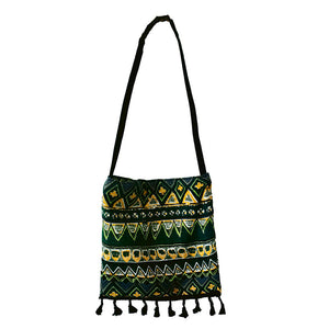 Original Ethnic Style Single Shoulder Bag with Tassel Retro Art Cross Shoulder Bag with Bohemian Style Fabric Bag