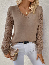 Load image into Gallery viewer, Spring and Autumn Knitted Sweater, Women's Clothing Temperament V-neck Hollow Long-sleeved Solid Color Casual Top
