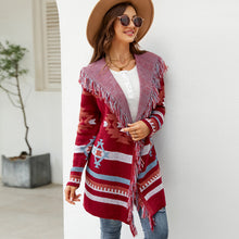 Load image into Gallery viewer, Autumn and Winter Loose Hooded Long Sweater Coat Tassel Geometric Jacquard Sweater Cardigan

