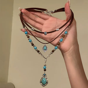 Bohemian Ethnic Style Necklace Design Sense Multi-layer Stacked Collarbone Chain