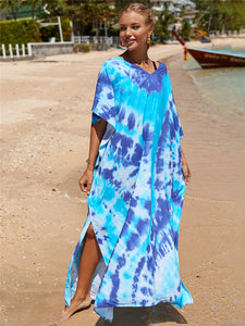 Hot Cotton Watermark Printed Beach Cover Up Robe Style Beach Vacation Sun Protection Bikini Cover Up