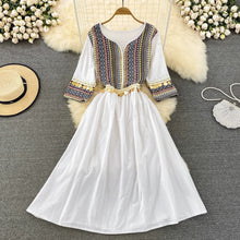 Load image into Gallery viewer, Ethnic Style New Spring and Summer Splicing Patch Cotton Linen Tassel Dress
