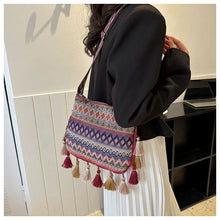 Load image into Gallery viewer, Small Fresh Ethnic Style Crossbody Bag for Women&#39;s New Fashion Versatile Wide Shoulder Strap Single Shoulder Bag Tassel Bucket Bag
