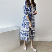 Load image into Gallery viewer, Bohemian Blue and white porcelain Printed Women&#39;s Shirt Long National Style Dress
