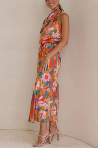 Summer New Light Mature Style Sleeveless Lace Printed Satin Dress