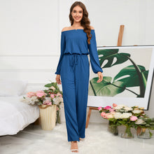 Load image into Gallery viewer, Women&#39;s Autumn and Winter New Casual One Shoulder Long Sleeved Waist Trimming Jumpsuit with Tie Up Wide Leg Pants
