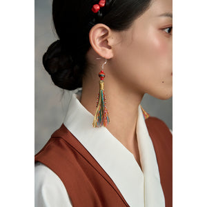 Tibetan Fringed Earrings 925 Sterling Silver Ear Hooks Niche Retro Ethnic Style Jewelry