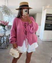 Load image into Gallery viewer, Crew Neck Lace-up Knitted Cardigan Jacket Autumn and Winter New Solid Color Commuting Simple Sweater Women
