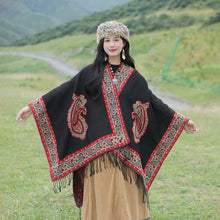 Load image into Gallery viewer, Tibetan Great Retro Totem Red Warm Outer Shawl Women&#39;s Scarf Autumn and Winter Cloak Big Cloak
