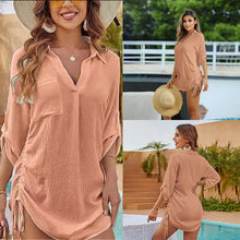Load image into Gallery viewer, Drawstring Shirt Collar Beach Jacket Head Bikini Swimsuit Blouse Vacation Sunscreen Shirt
